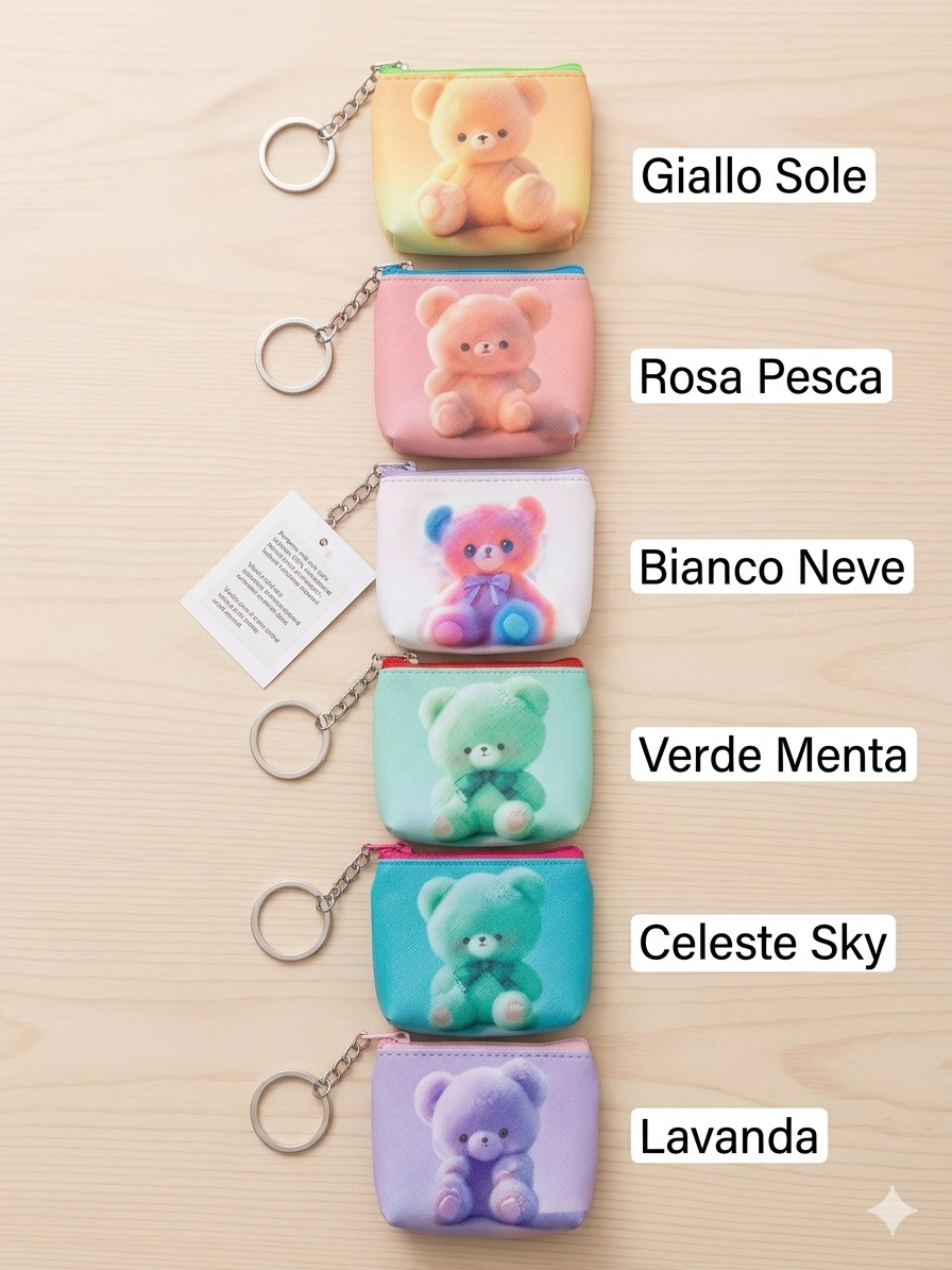 Mini Portamonete Teddy Kawaii - Borsellino con Portachiavi