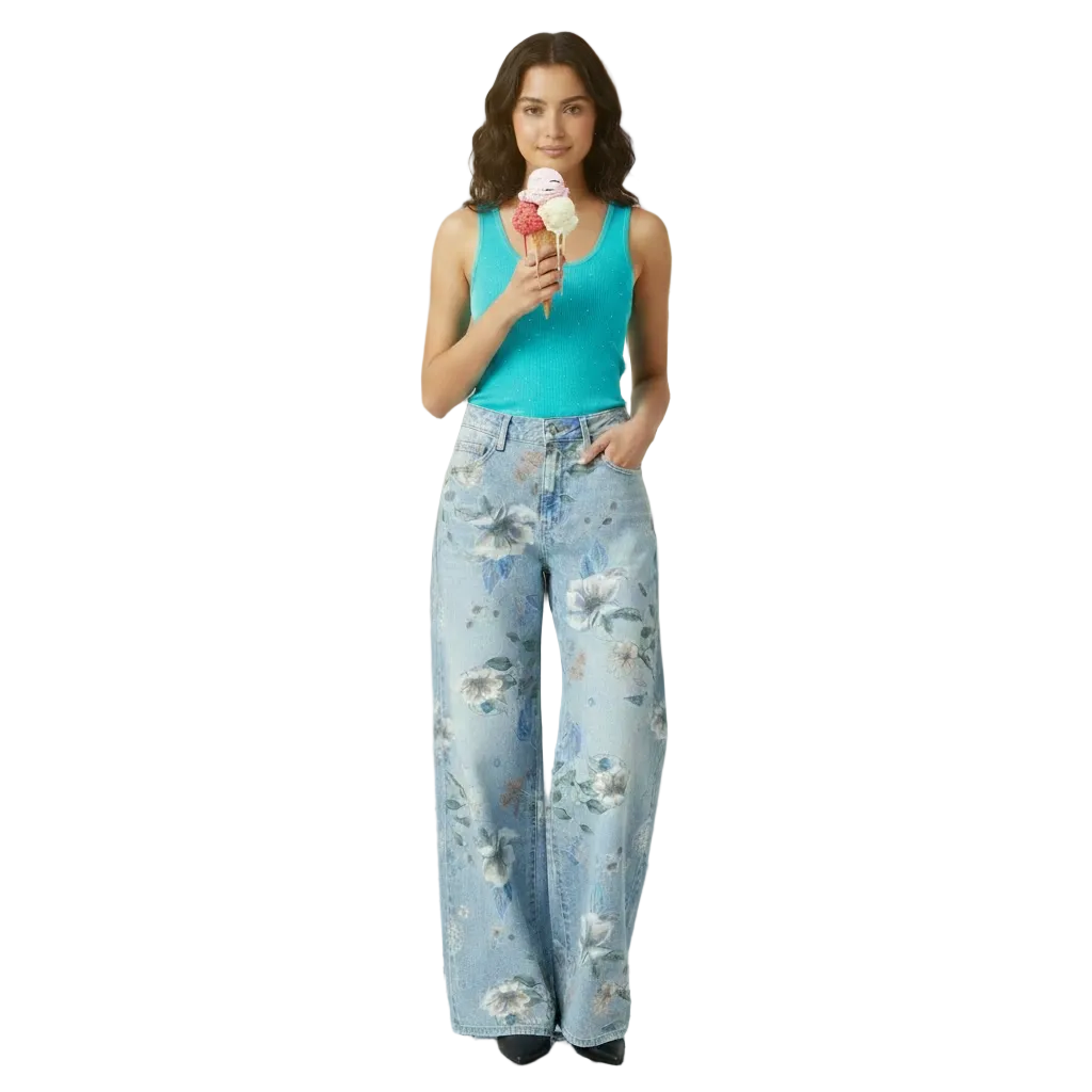 Jeans Wide-Leg a Fantasia Floreale – Fresh & Chic