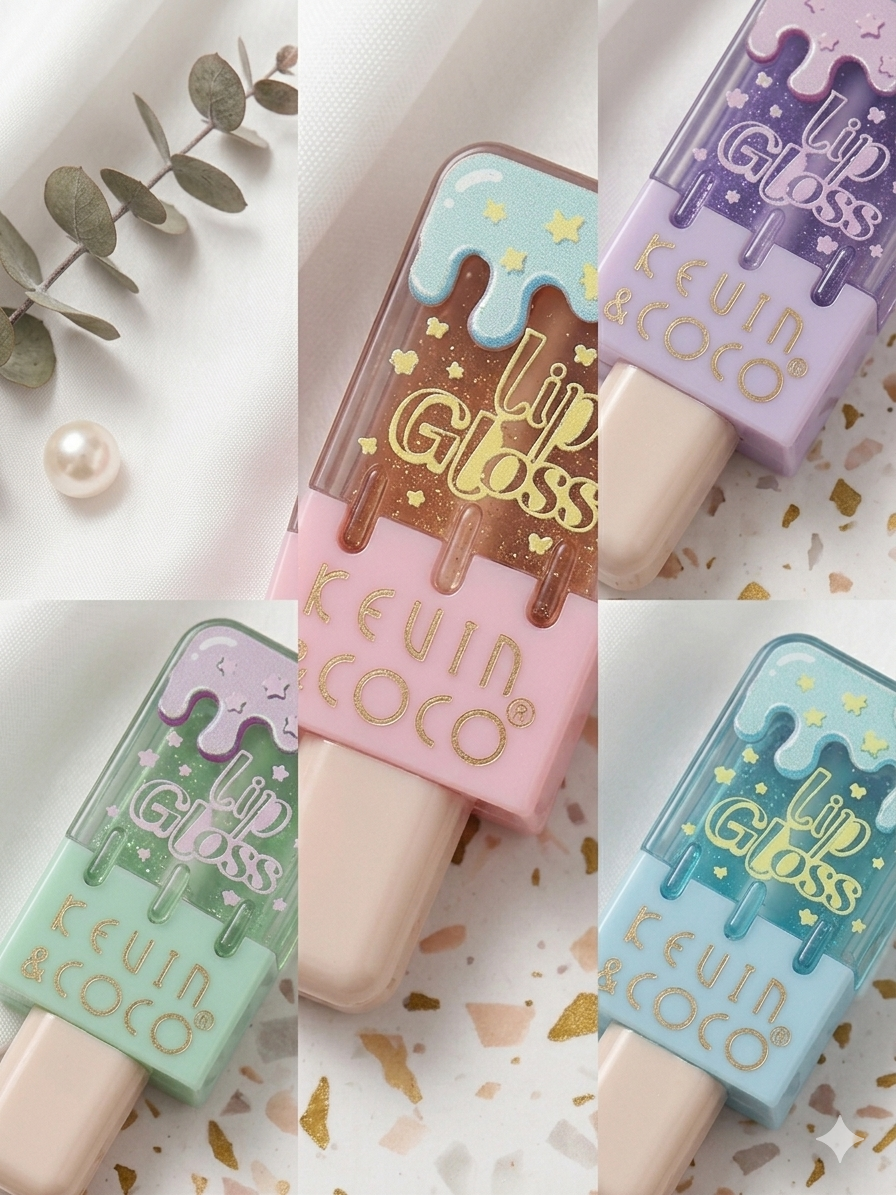 Set Lip Gloss a Forma di Ghiacciolo "Kevin & Coco" (6 Pezzi)