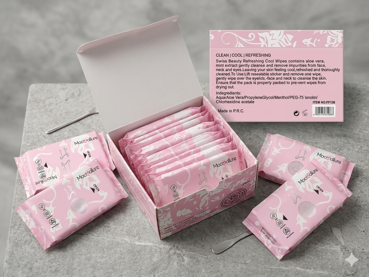 Salviette Struccanti e Rinfrescanti (yara-rosa)Con Aloe Vera e Menta da borsa e da viaggio