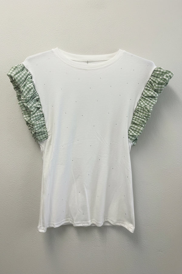 Vichy T-Shirt mit Rüschenärmeln