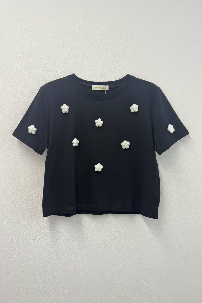 🖤🤍 Crop Top con Fiorellini in Rilievo 🌸 – MONIQUE