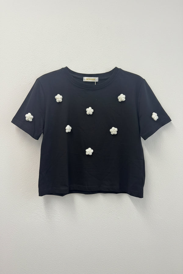 🖤🤍 Crop Top mit Blumenrelief 🌸 – MONIQUE