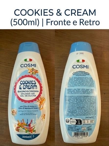 Bagnoschiuma Cosmi Cookies & Cream – Idratante con Olio di Argan e Mandorle Dolci (500ml)