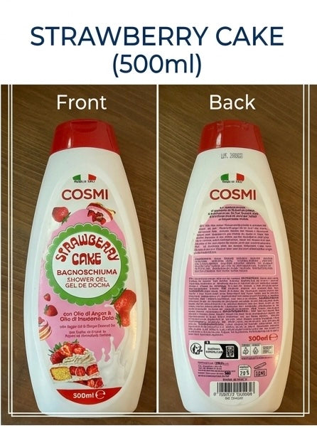 Bagnoschiuma Cosmi Strawberry Cake – Idratante con Olio di Argan e Mandorle Dolci (500ml)