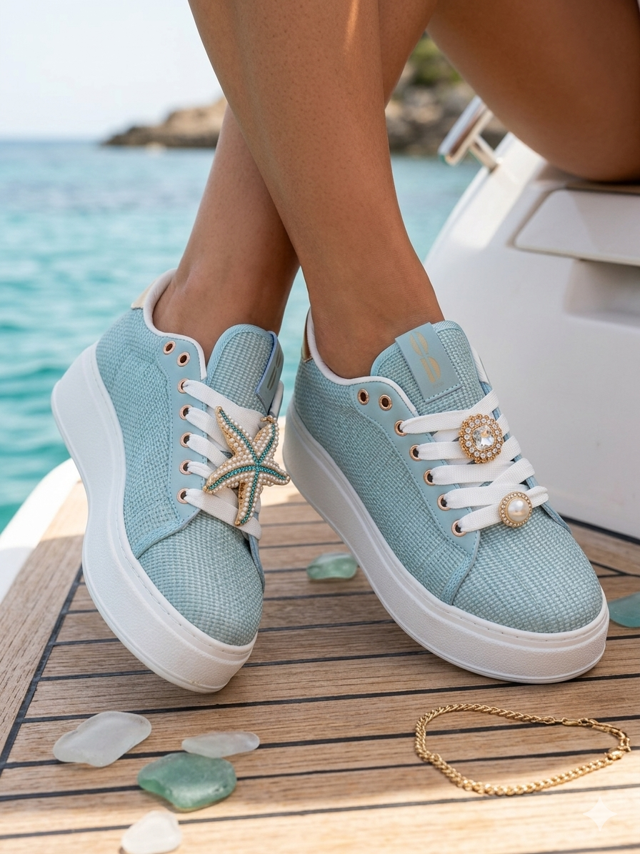 Sneaker gioiello con dettagli in strass e suola alta