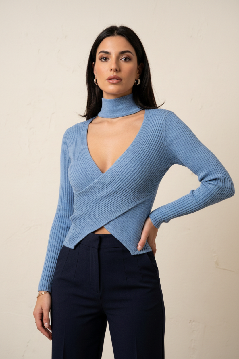 Cross-Drape Knit Sweater – Lumina Fashion