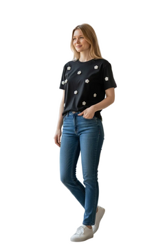 🖤🤍 Crop Top con Fiorellini in Rilievo 🌸 – MONIQUE