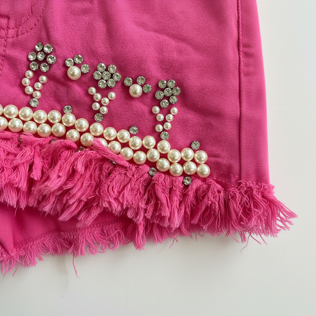 Shorts Rosa — Dettaglio Perle e Strass